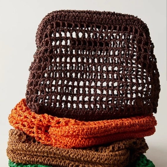 Free People Handbags - Free People purse raffia Sand Bound Chocolate clutch NEW hinge brown